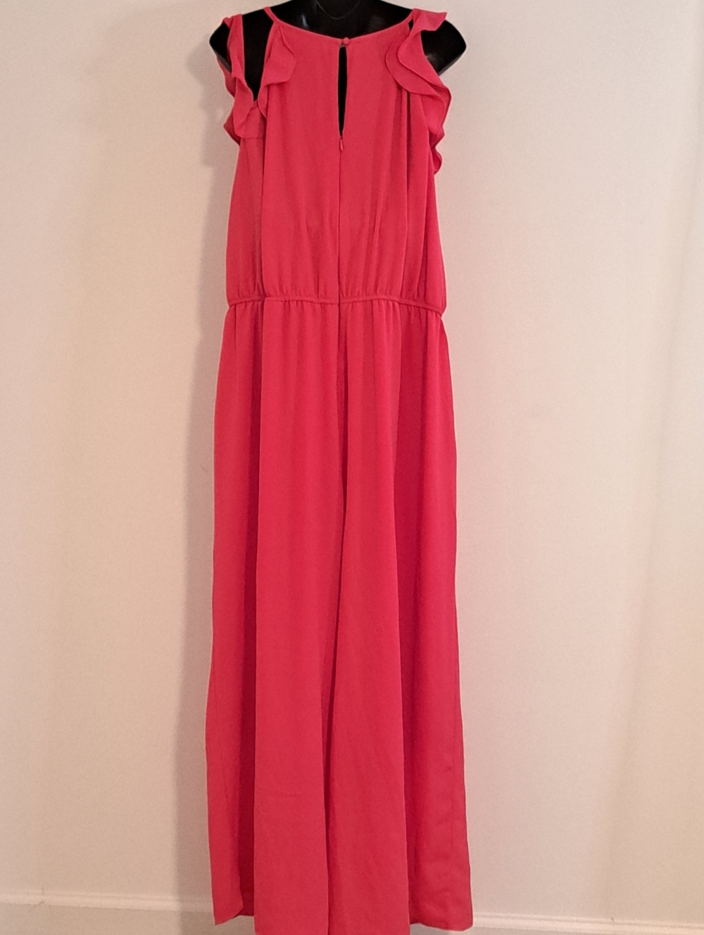 Lane Bryant Coral Wide-Leg Ruffle Front Accent Cold Shoulder Jumpsuit Size 22 - Picture 9 of 11